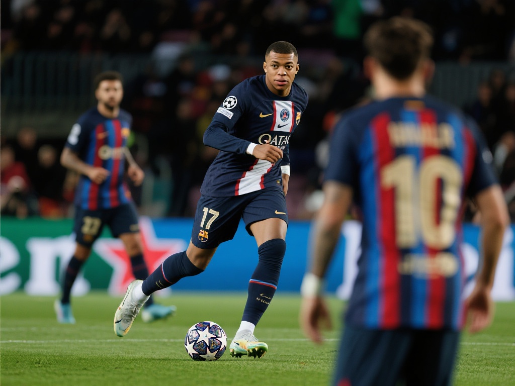 从数据上看，姆巴佩在面对巴萨时的个人表现